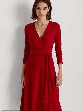 knee length dresses for ladies Short Sleeve Surplice Twist Wrap Midi Dress Teal / Medium
